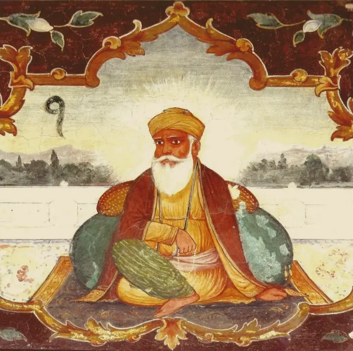 Old fresco of Guru Nanak from the Baoli Sahib at Goindwal, Punjab