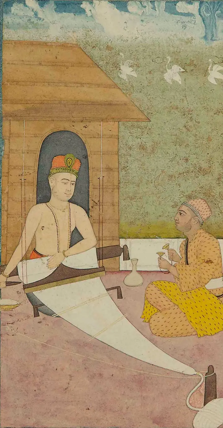 18th-century Amber painting of Kabir at his loom