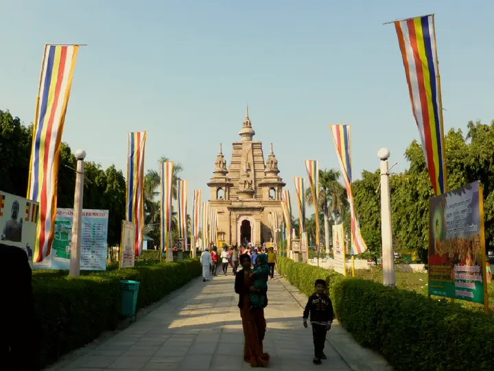 The spire of the Mulagandha Kuti Vihar temple at Sarnath