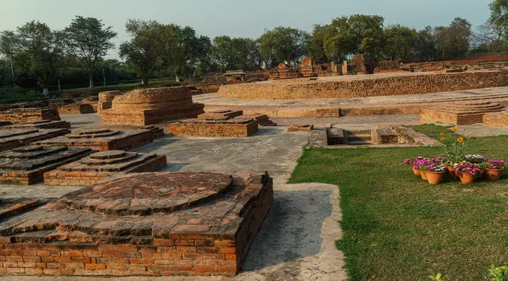 Excavated brick monastery ruins at Sarnath