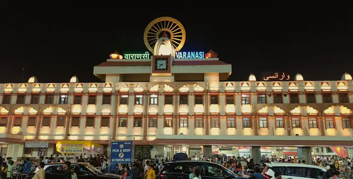 Varanasi Junction (Cantt) station lit up at night