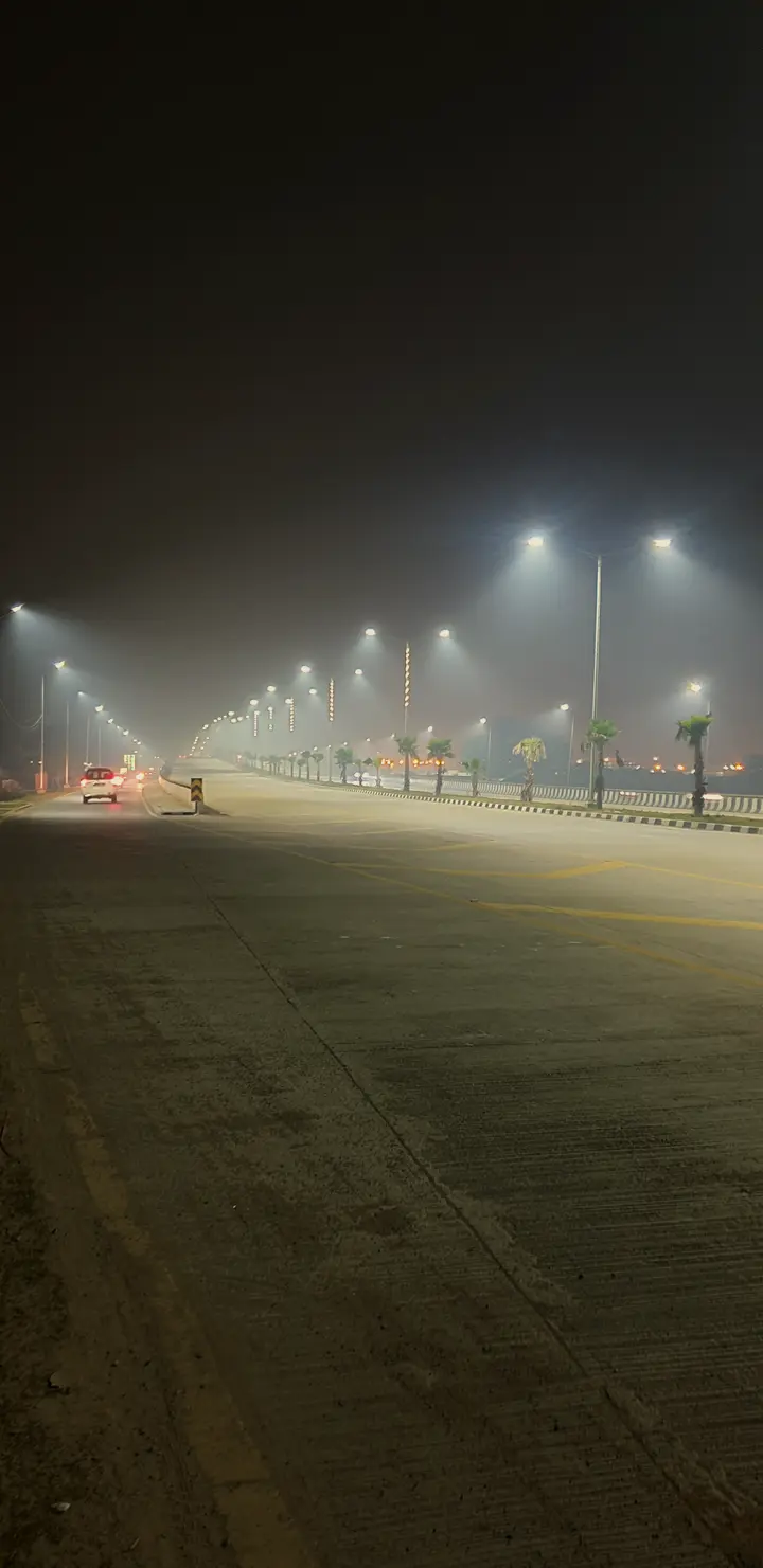 Streetlights along the Varanasi Ring Road at night